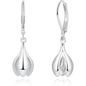 Dainty Silver- Floral Leverback Dangle Drop Hypoallergenic Earring for Women